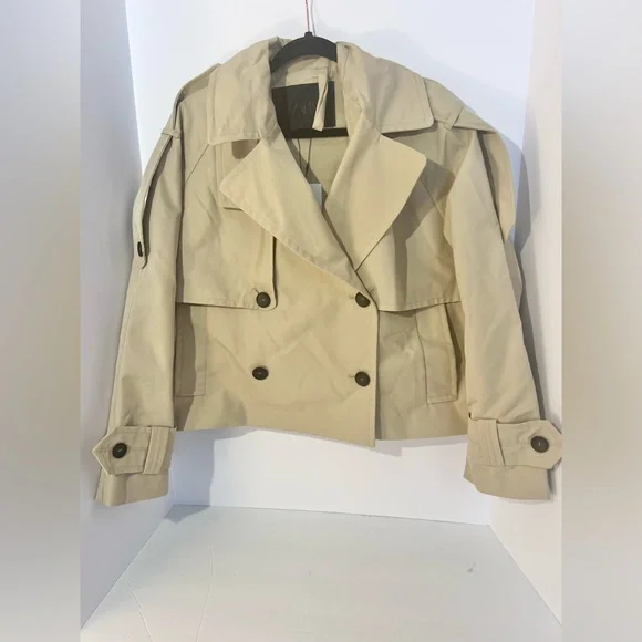 Zara NWT ZW Collection short water repellent trench coat. M NWT - Picture 11 of 13